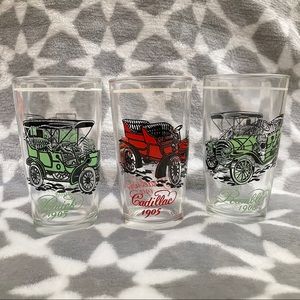 Vintage Set of 3 Hazel Atlas Antique Car Glasses - Buick Cadillac